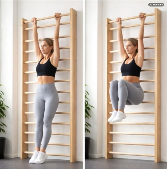Knee ups på ribbevegg
