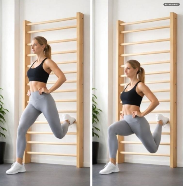 Bulgarian split squats på ribbevegg