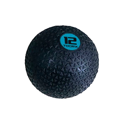 Dette er en Toorx Slam Ball 12 kg ø 28 cm, bolden er sort og turkis
